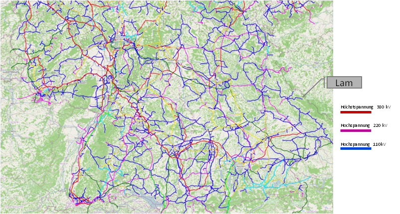 Karte Süddeutsches Hochspannungsnetz